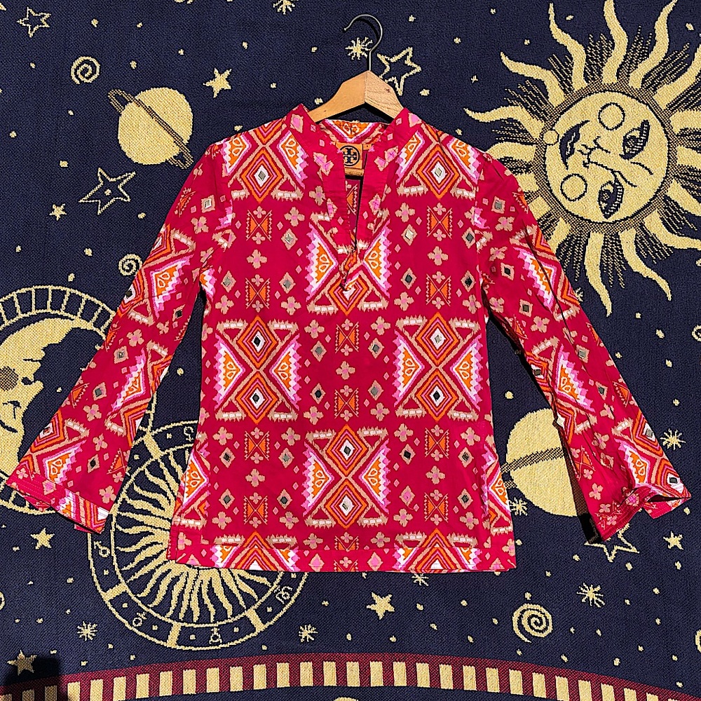 Tory Burch Pink & Orange Summer Sequined Blouse 4